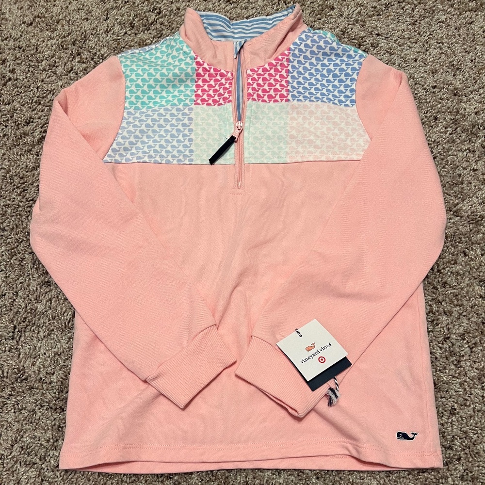 NWT Vineyard Vines for Target Girl's Pink Whale Patchwork 1/4 zip